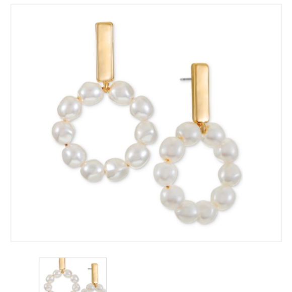 Alfani Gold-Tone Imitation Pearl Beaded Doorknocker Drop Earrings - Picture 3 of 5